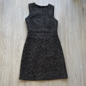 Theory Fit and Flare Elegant Black Grey and White Tweed Dress